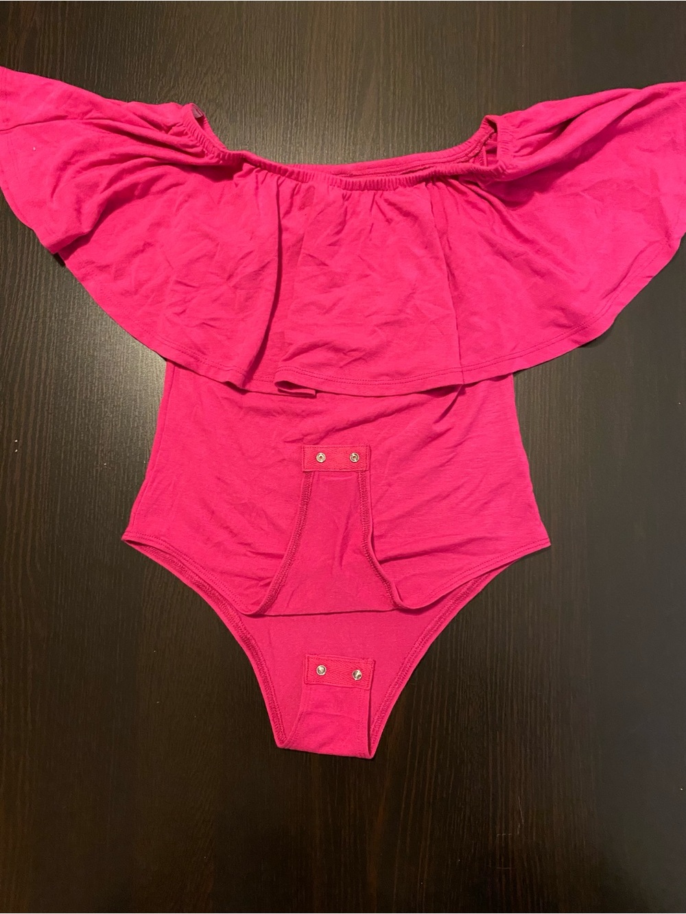 Zenana Outfitters Hot Pink Off-Shoulder Ruffle Bodysuit